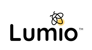 Logo of Lumio with a graphic of a stylized, abstract firefly above the brand name, symbolizing interactive and dynamic learning.