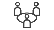 Icon illustrating a meeting space with a table and chairs for collaboration.